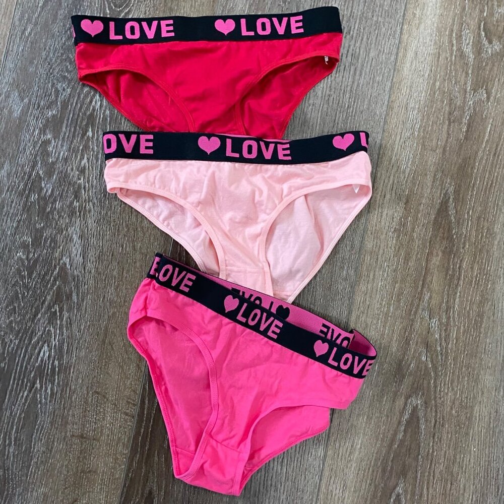 Womens Love Waistband Bikini Briefs 3-Pack Pink & Red Cotton Size M stretch NWOT